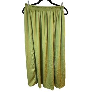 Tahari Womens Olive Green Smocked Waist Maxi Skirt Side Slits Ruffle Trim L Flow